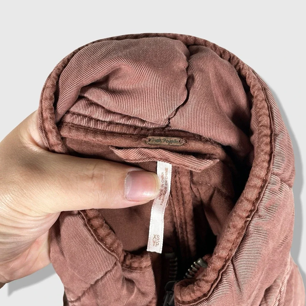 Free People Quilted Bomber Jacket Womens XS Brown Boho Gorpcore Oversized